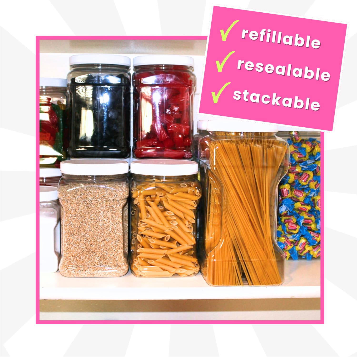 2 Pound Bulk Unwrapped Candy - Assorted Bulk Unrolled in 48 FL OZ Gift Ready Square Jar