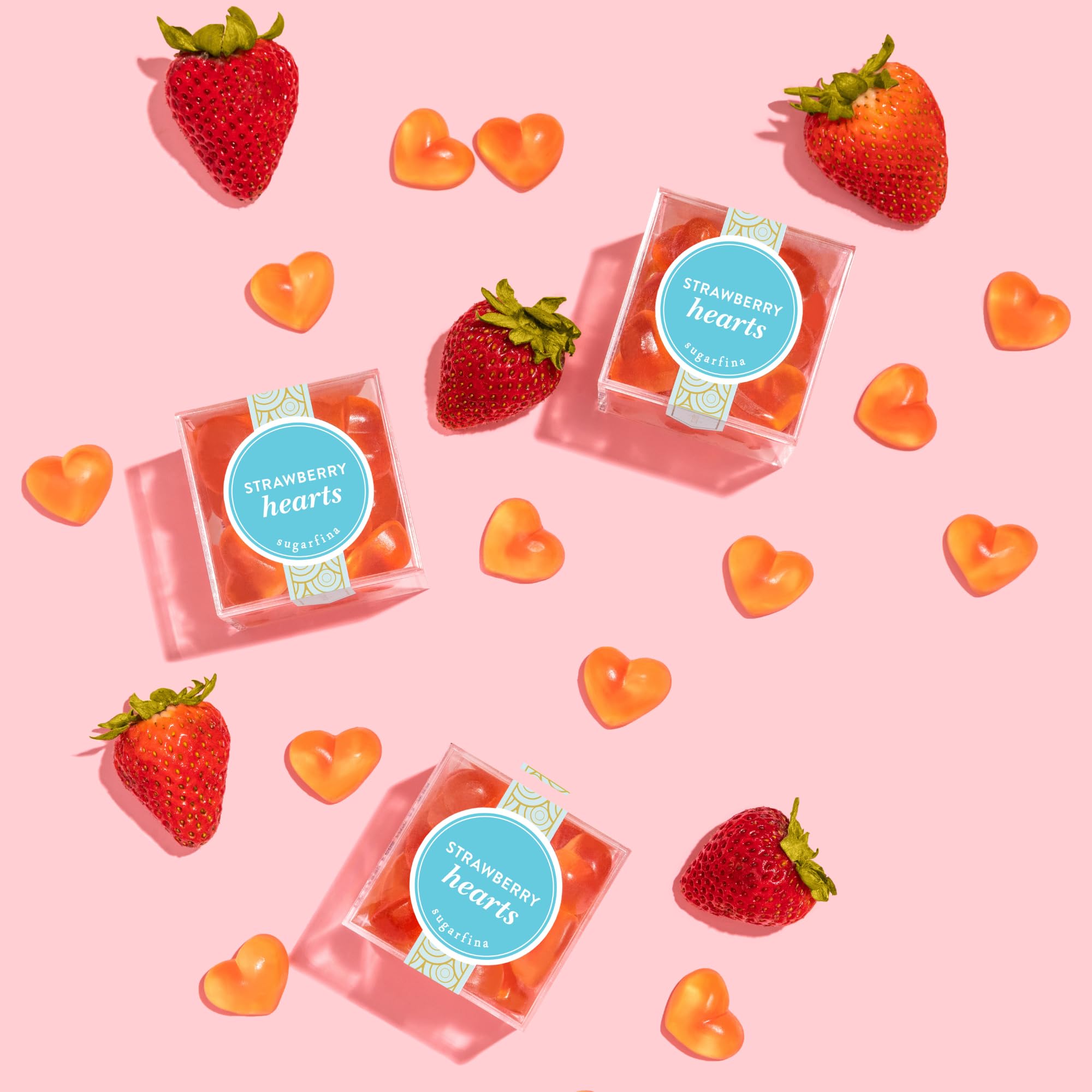 Sugarfina Strawberry Hearts Small Candy Cube, Gummies, 4.1 oz, 4 Count