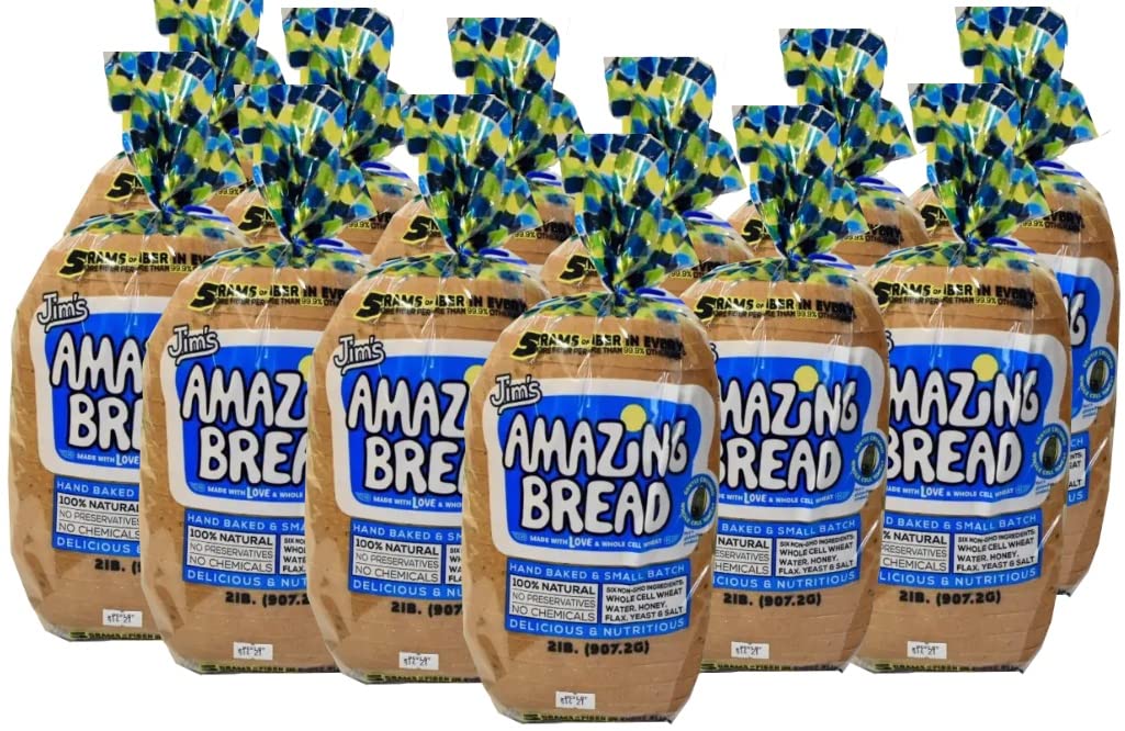 Jim's Amazing Bread/Sliced Whole Wheat Bread 2lb / Gluten Inactive Whole Cell Wheat / 5 Grams of Fiber/ 6 All-Natural Ingredients/Delicious