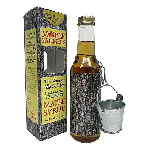 Vermont Maple Syrup, Pure, Small-Batch, Handcrafted on Small Family Farms by MAPLE FARMERS, 8.5 oz Glass Bottle with Decorative Metal Sap Bucket