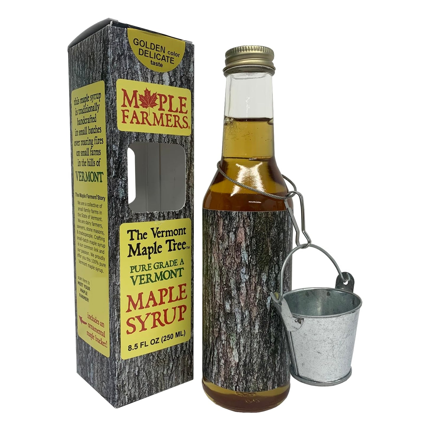 Vermont Maple Syrup, Pure, Small-Batch, Handcrafted on Small Family Farms by MAPLE FARMERS, 8.5 oz Glass Bottle with Decorative Metal Sap Bucket