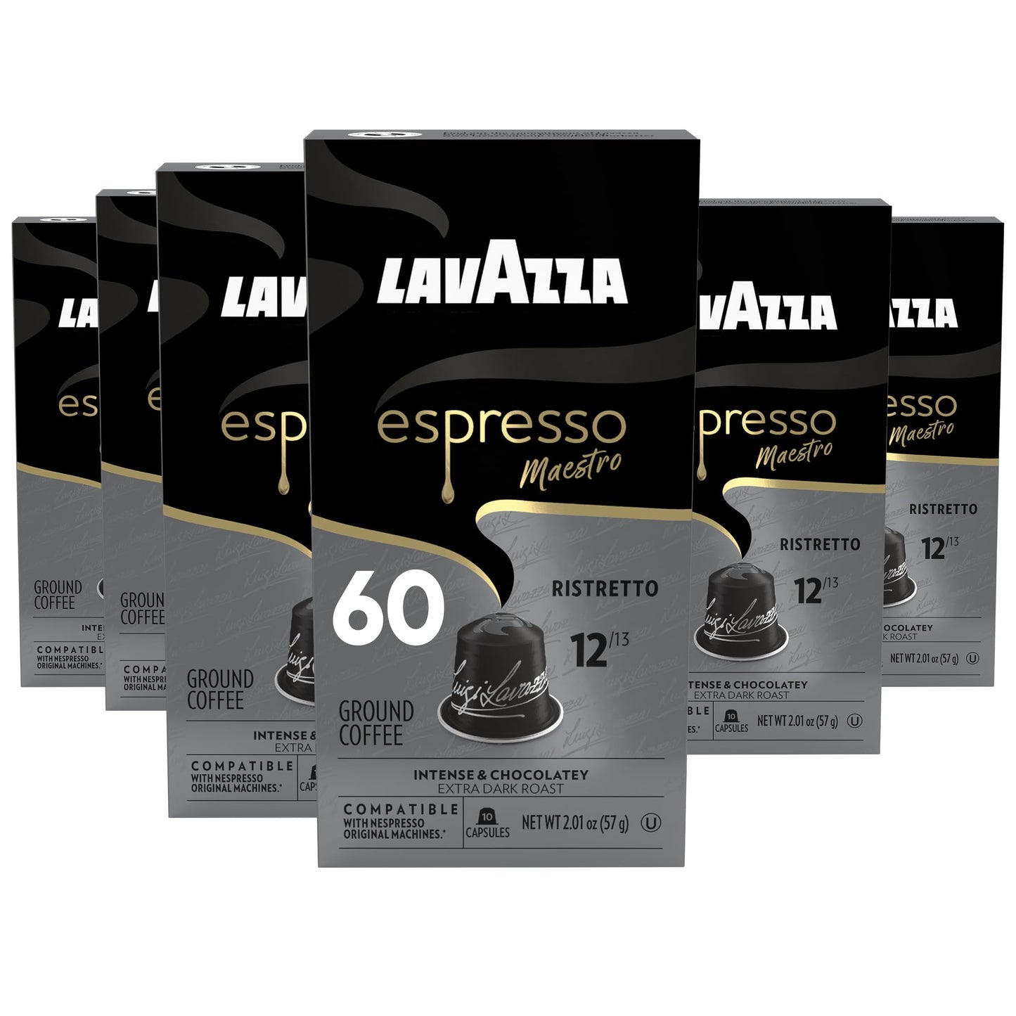 Lavazza Lavazza Ristretto Noble Dark Roast Coffee Capsules Compatible with Nespresso Original Machines, Ristretto, 10 Count (Pack of 6)