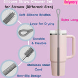 Straw Cleaner Brush, 2PCS Extra Long Silicone Straw Brush for Stanley Cup Accessories, Tumbler, Water Bottle, Reusable Straws Cleaning Brushes