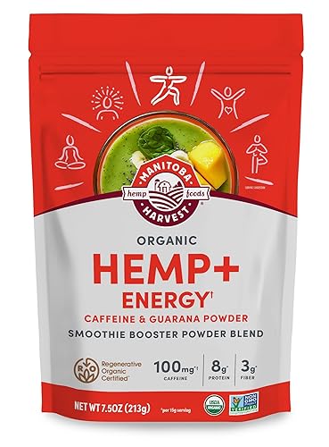 Manitoba Harvest Organic Hemp+ Energy, Caffeine & Guarana Powder, Smoothie Booster Powder Blend, 7.5 oz