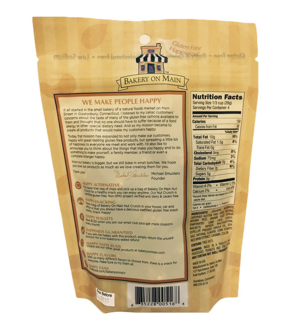 Bakery On Main Gluten-Free, Non-GMO Nut Crunch Snack, Original, 4 Ounce (3 Count)