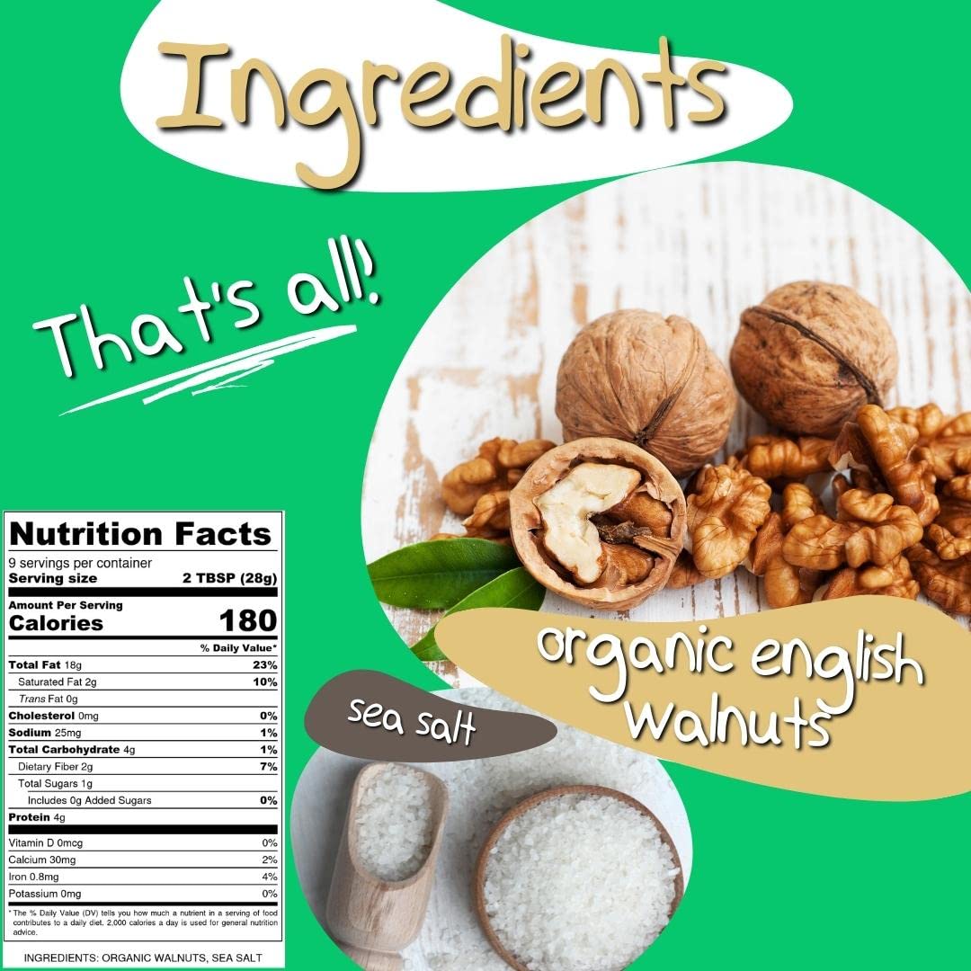 Crazy Go Nuts Organic Walnut Butter with Sea Salt - Healthy Walnut Spread, Keto, Vegan, Low Carb, Gluten Free, Non-GMO, Raw Organic Nut Butter, Omega