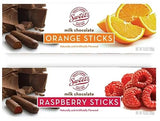 Sweet Candy Company Milk Chocolate Fruit Flavored Sticks - Gourmet Chocolate Covered Sticks, Orange and Raspberry, Gift Idea for Holidays, Gluten