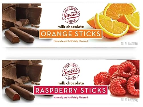 Sweet Candy Company Milk Chocolate Fruit Flavored Sticks - Gourmet Chocolate Covered Sticks, Orange and Raspberry, Gift Idea for Holidays, Gluten