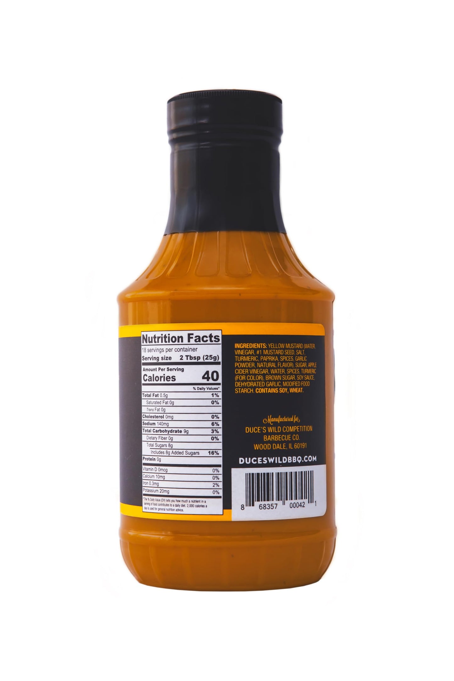 Duce’s Wild Barbecue South-Carolina Style 'Original Mustard' BBQ Sauce - Award-Winning Mustard Based Barbecue Sauce - Sweet & Tangy with Mild Heat