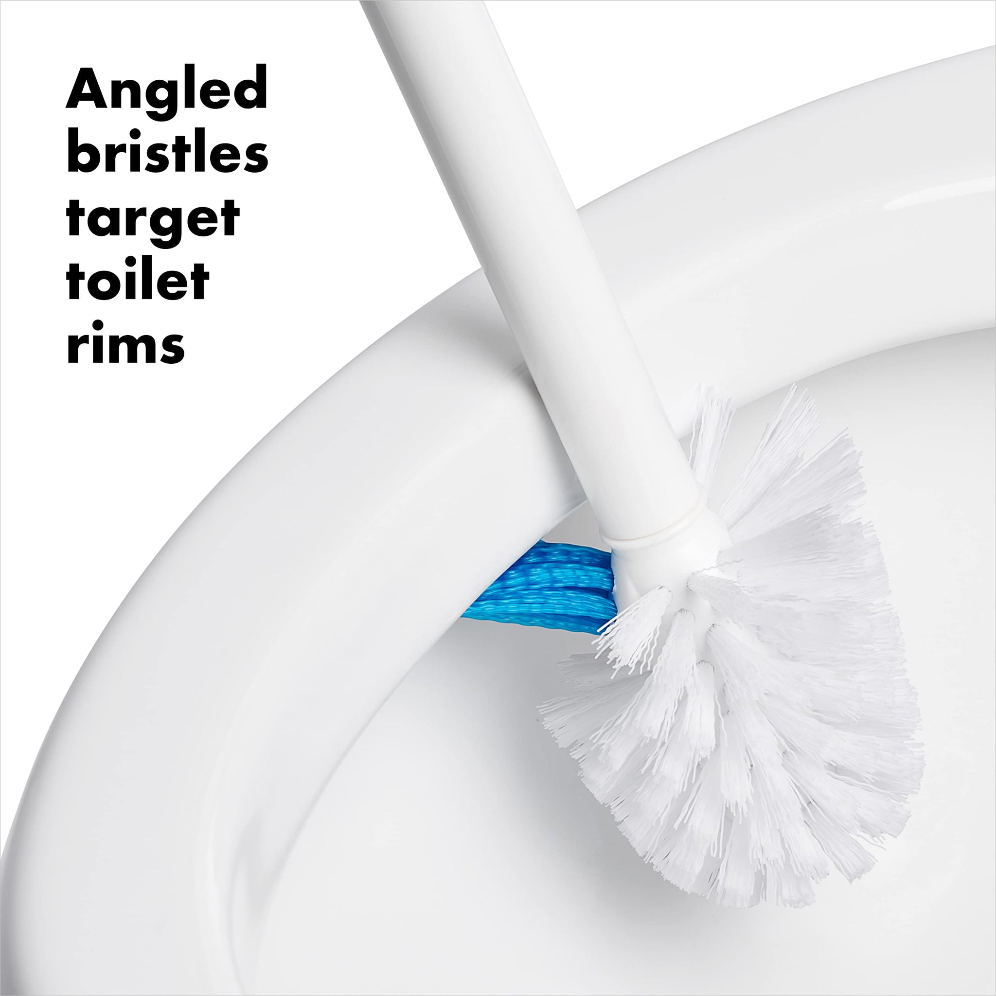 OXO Good Grips Toilet Brush with Rim-Cleaner Replacement Head, White, Plastic Handle, 10-Inch