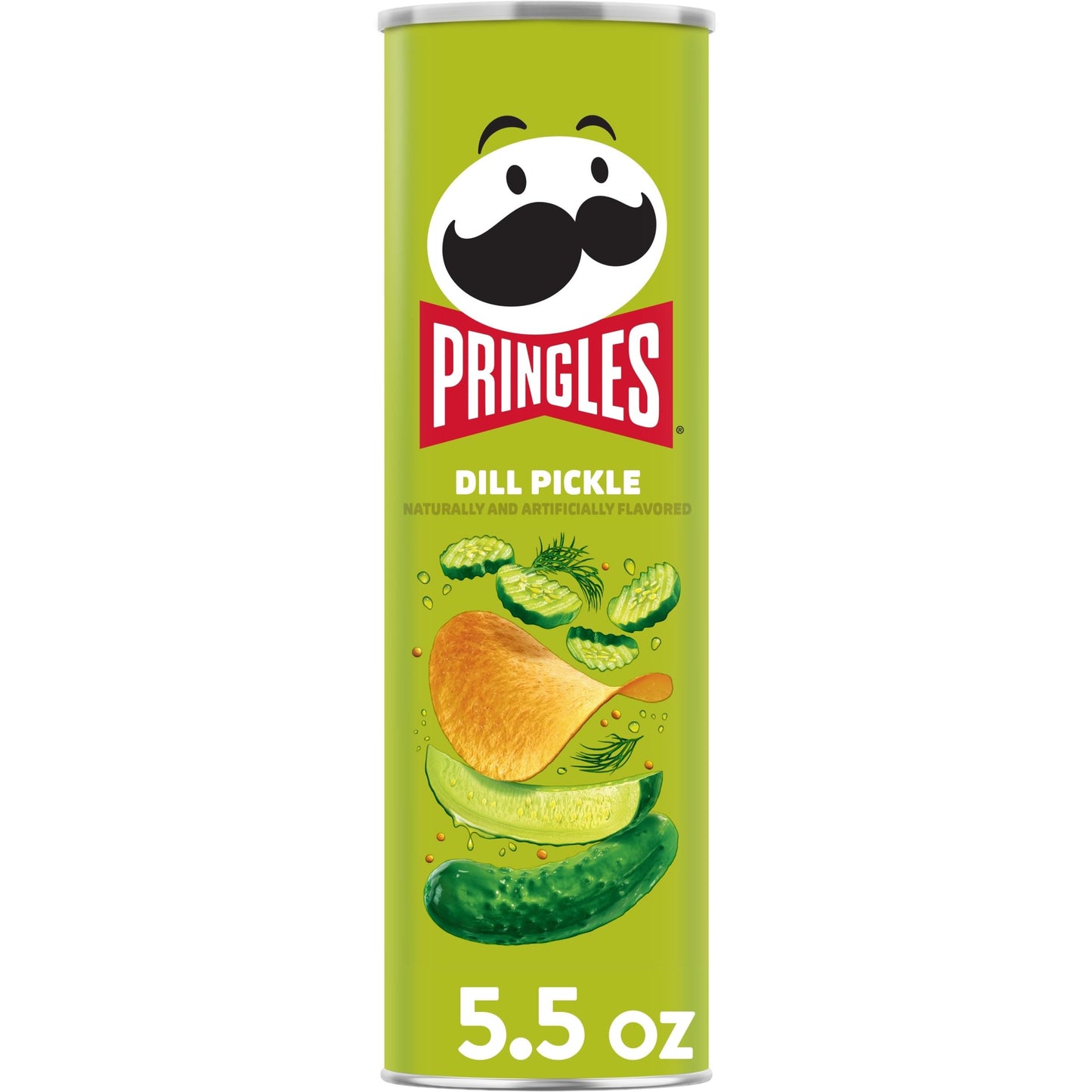 Pringles Potato Crisps Chips, Lunch Snacks, On-the-Go Snacks, Dill Pickle, 5.5oz Can (1 Can)