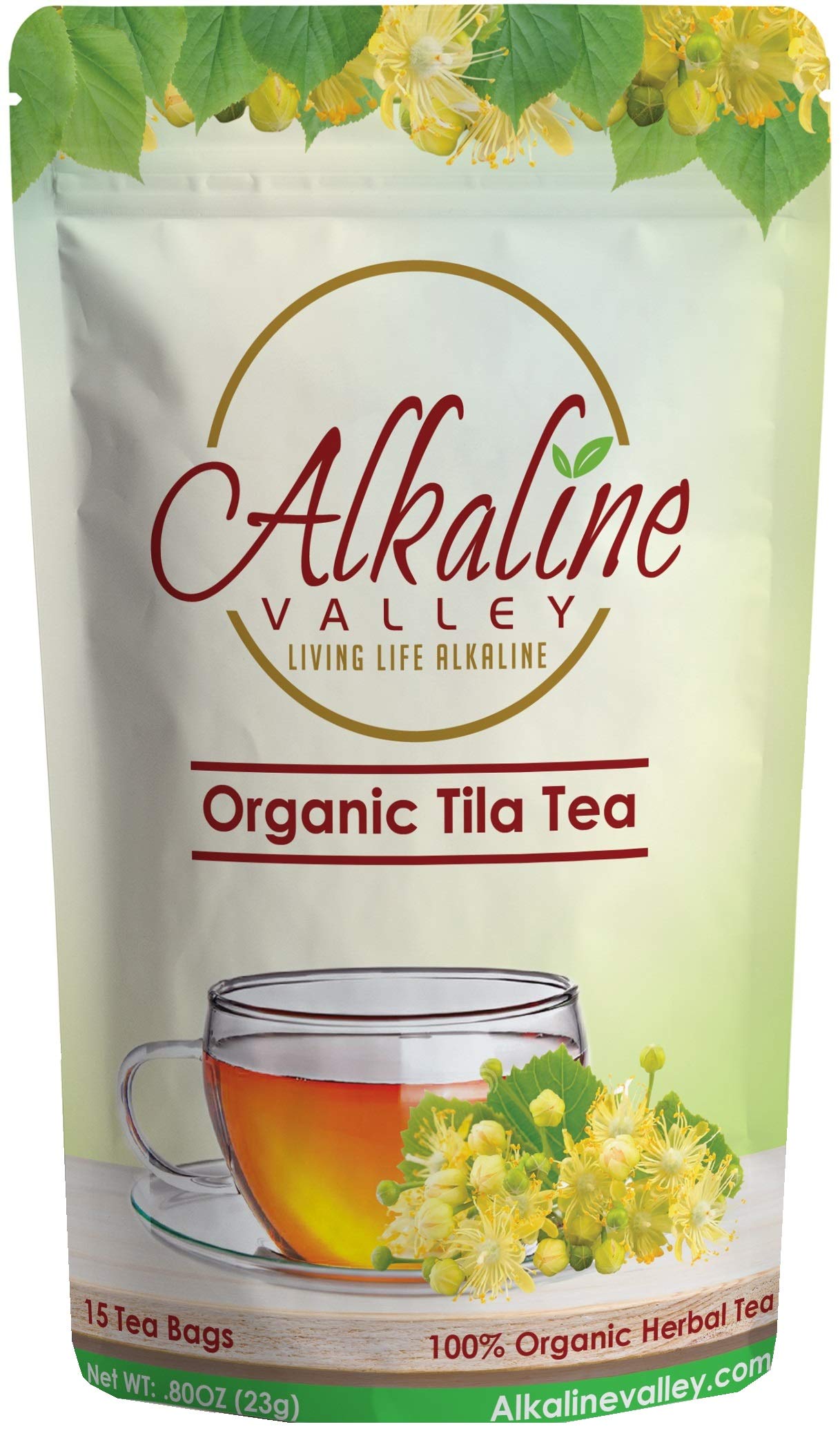 Linden Flower Tea, Tila Tea or Te De Tila - 100% Organic and Alkaline - 15 Unbleached/Chemical-Free Linden Tea Bags - Caffeine-Free, No GMO