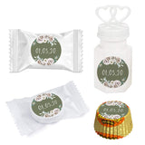 Andaz Press Sage Green with Cream Floral Blossoms Fall Baby Shower Party Collection, Personalized Chocolate Drop Label Stickers Trio, Custom Name