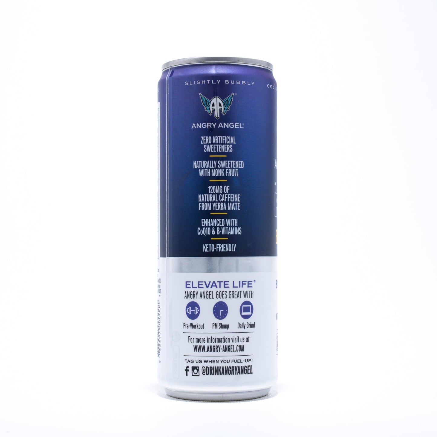 Angry Angel Blackberry Lemon Natural Energy + Focus Drink (12 count) - Zero Sugar - Natural Caffeine from Yerba Mate - CoQ10 - B Vitamins - 12 oz Cans