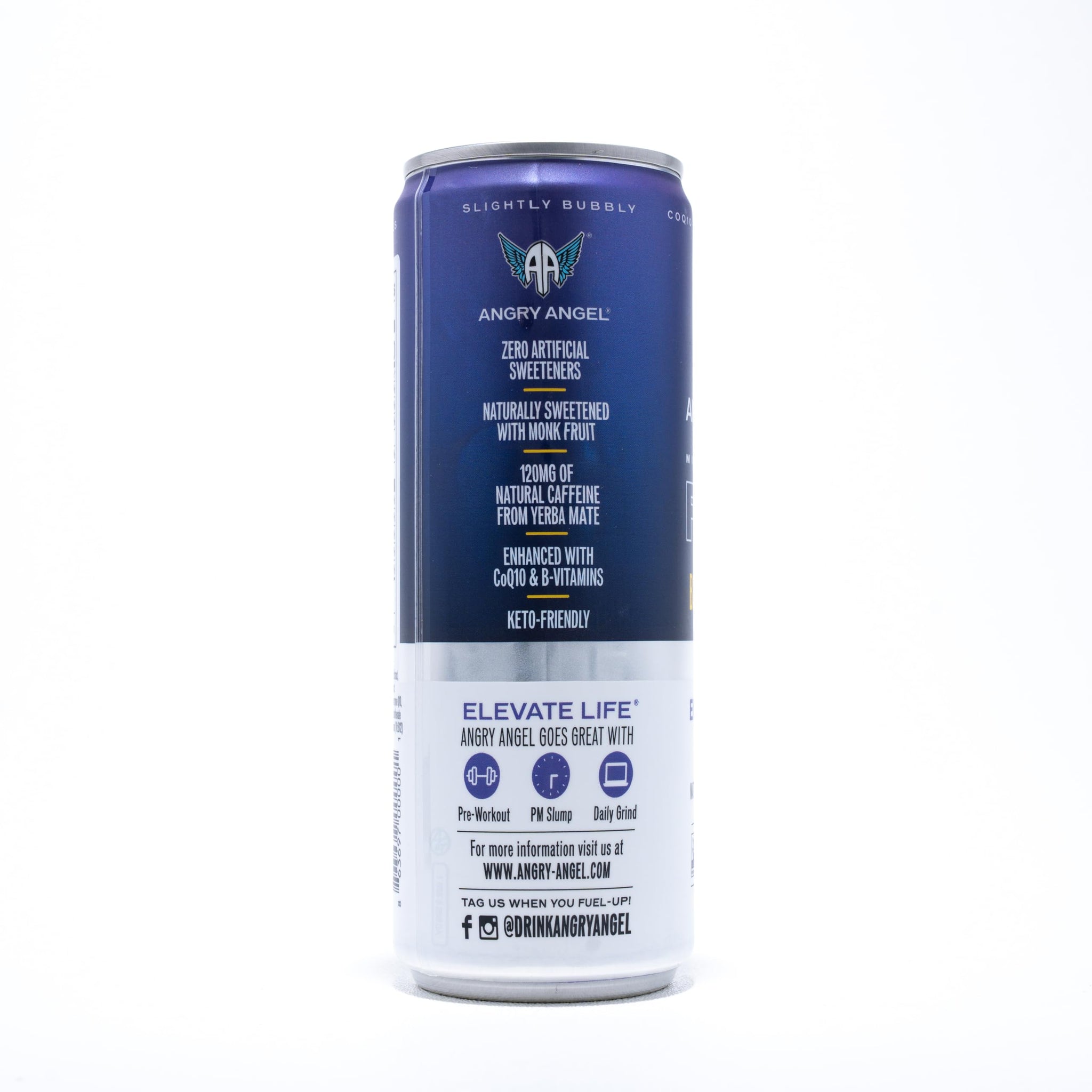 Angry Angel Blackberry Lemon Natural Energy + Focus Drink (12 count) - Zero Sugar - Natural Caffeine from Yerba Mate - CoQ10 - B Vitamins - 12 oz Cans