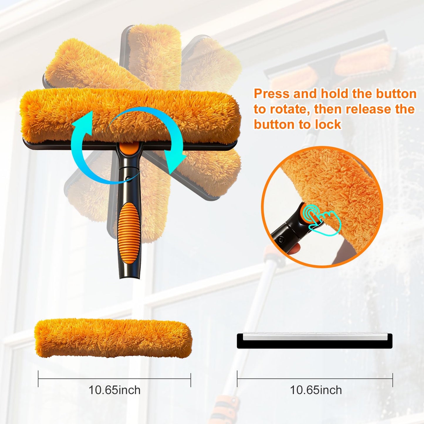 30FT High Window Cleaning Kit, 5-24 FT Telescoping Extension Pole with Dual Action Flip-Lock & Screw Fixing Design, 2-in-1 Window Squeegee