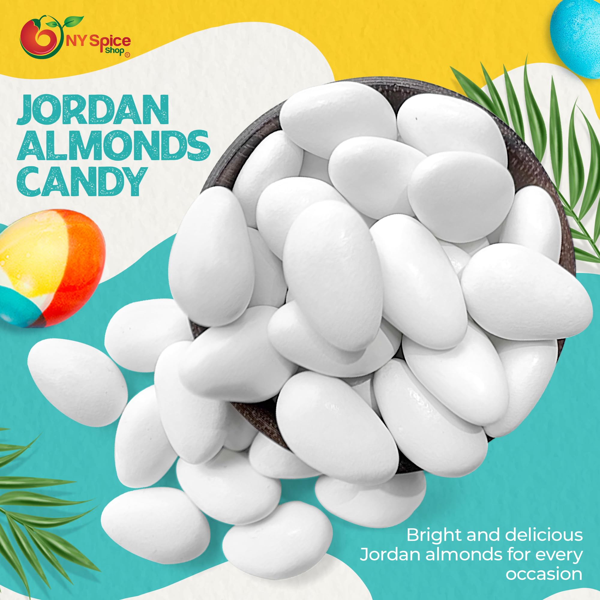 NY Spice Shop Jordan Almonds - 5 Pound White Candy Coated Almonds - Classical Candies for Weddings Baby Showers Party Favors & Candy Buffets