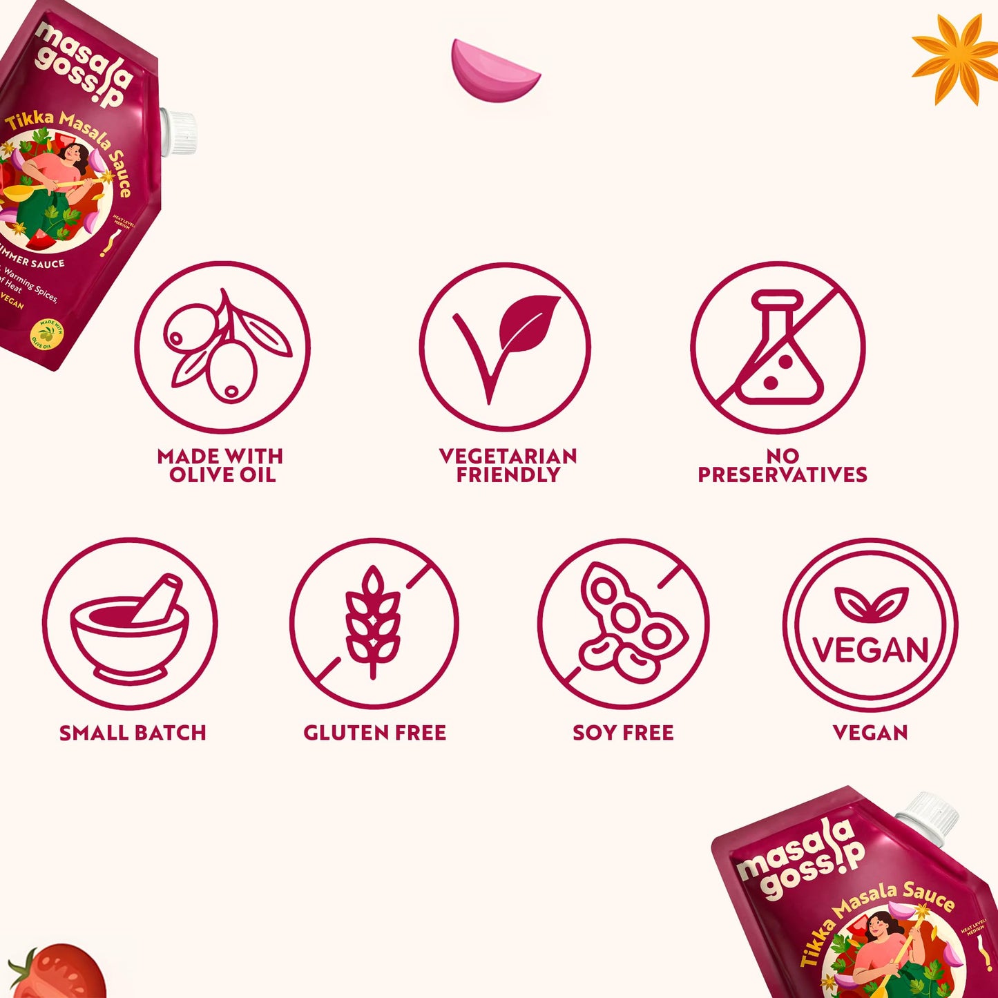 Masala Gossip Tikka Masala Simmer Sauce 10 oz - Authentic Curry Sauce - Plant-Based, Gluten-Free, Seed Oil Free, No Artificial Preservatives - 10 oz