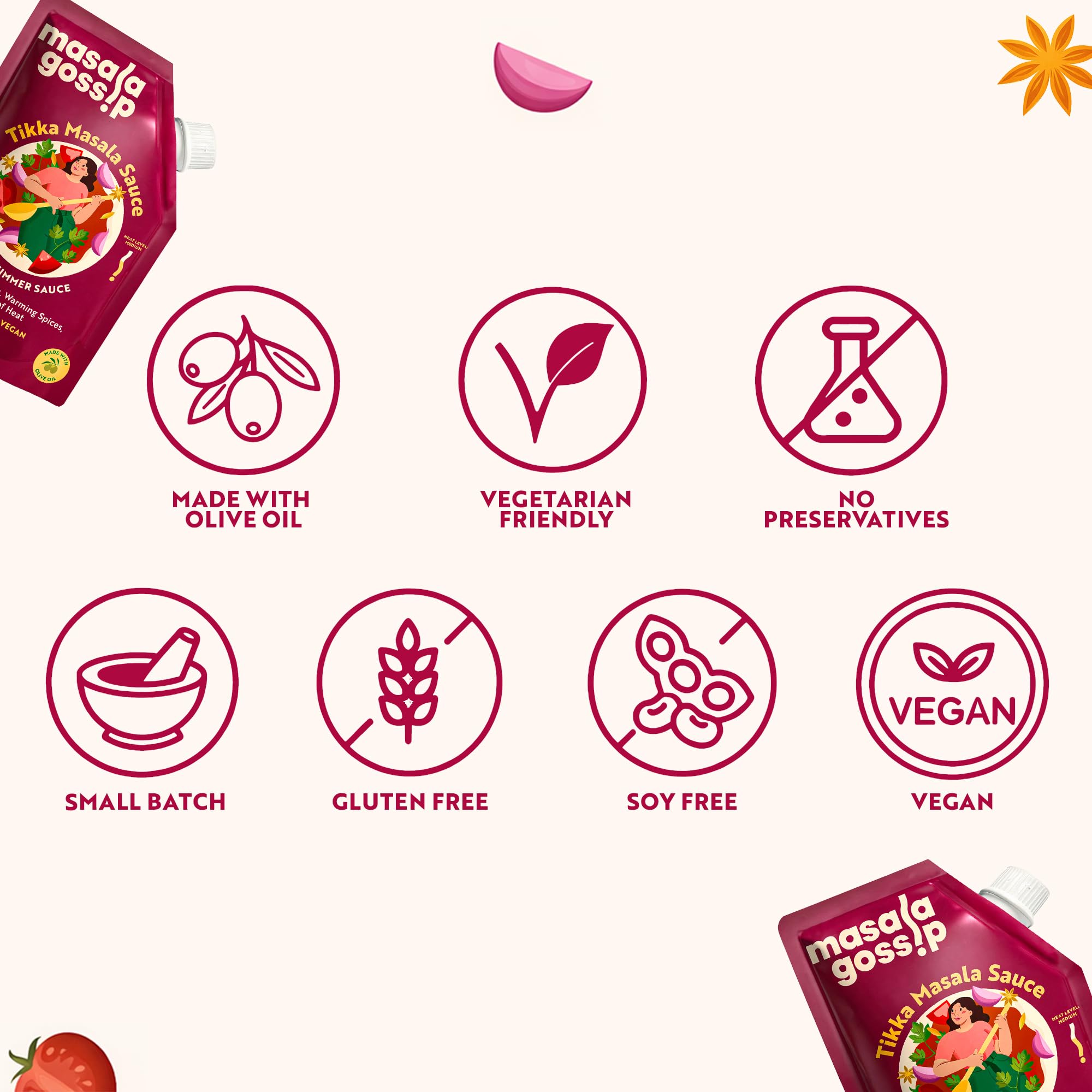 Masala Gossip Tikka Masala Simmer Sauce 10 oz - Authentic Curry Sauce - Plant-Based, Gluten-Free, Seed Oil Free, No Artificial Preservatives - 10 oz