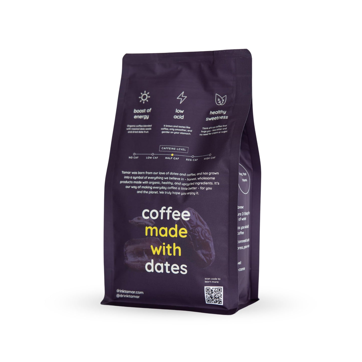 Balance by Tamar Date Coffee | Organic Ground Blend of Coffee & Whole Dates | Low Acid | Less Caffeine | Healthy Sweetness | Boost of Energy | Medium