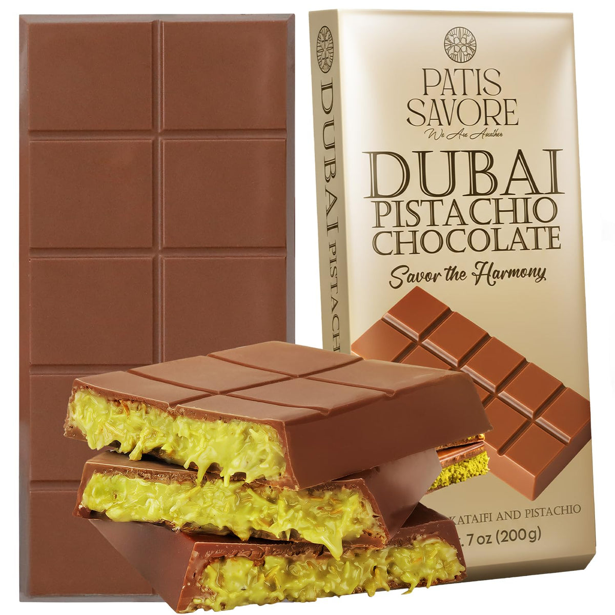 Dubai Chocolate Bar Pistachio - 7 oz Dessert with Pistachio Cream & Kataifi Filling | Gourmet Dubai Chocolate Filling | Elegant Gift Chocolate