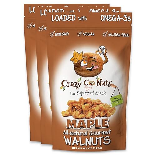 Crazy Go Nuts Walnuts Maple - Glazed Walnuts, Healthy Snacks, Vegan, Low Carb, Gluten Free, Superfood - Natural, Non-GMO, ALA, Omega 3 Fatty Acids