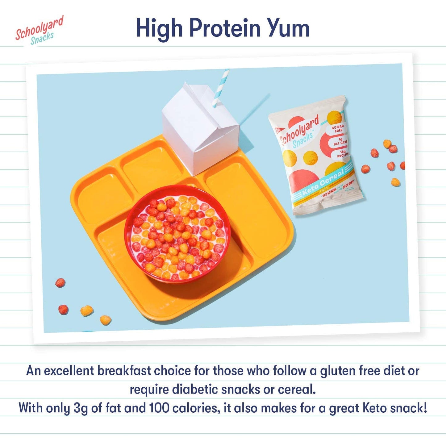Schoolyard Snacks Keto Cereal - Fruity Flavor |12g Protein, Low Carb, Low Sugar, Low Calories | Gluten-Free, Grain-Free, Keto-Friendly | Healthy