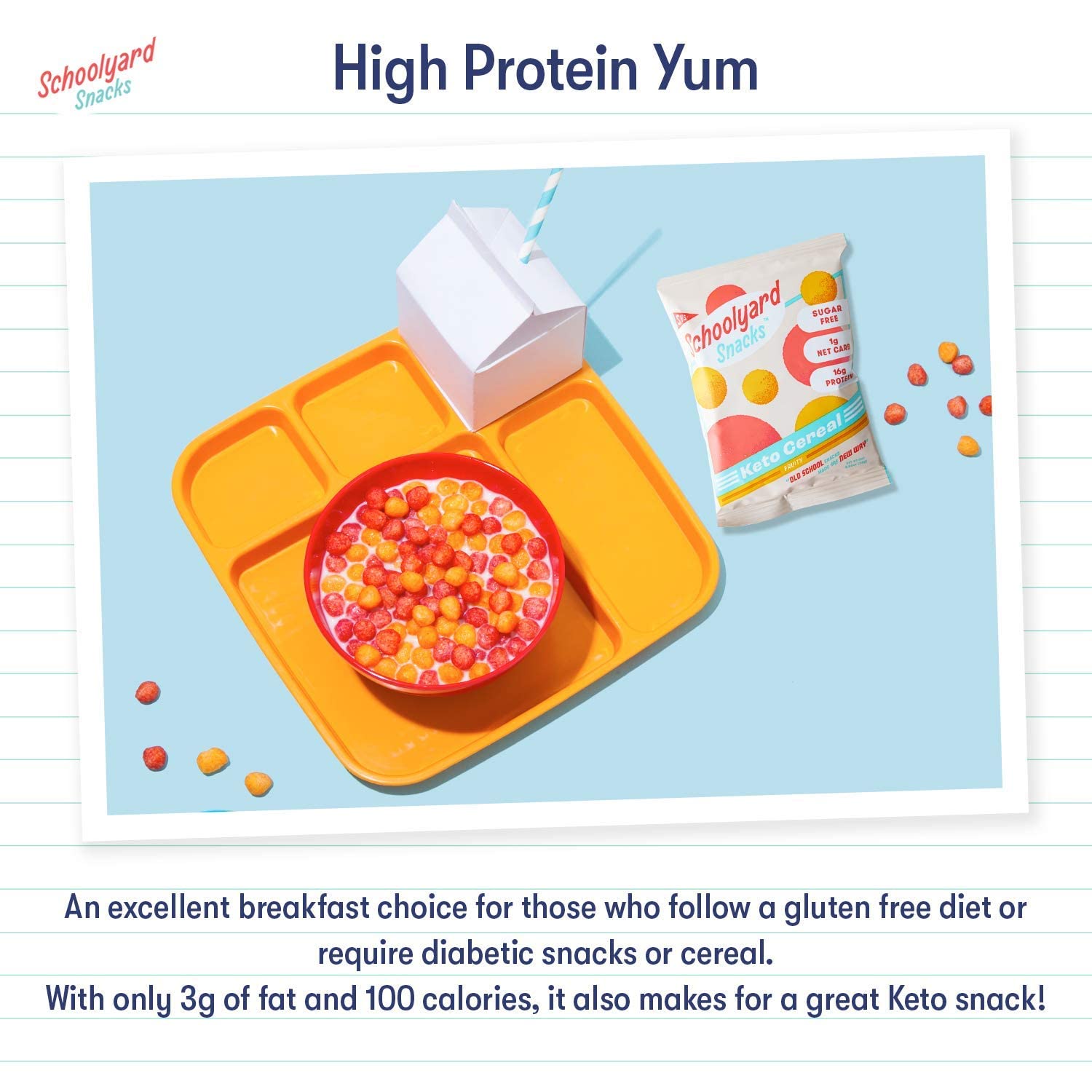 Schoolyard Snacks Keto Cereal - Fruity Flavor |12g Protein, Low Carb, Low Sugar, Low Calories | Gluten-Free, Grain-Free, Keto-Friendly | Healthy