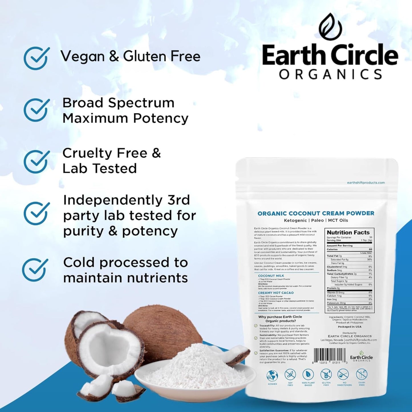 Organic Coconut Milk Powder | Vegan Keto Coconut Creamer, Dairy-Free, Gluten-Free, No Added Sugar, High in MCTs, Antioxidants, & Iron | For Smoothies, Baking, & Cooking (1 Pound, Pack of 1)