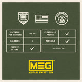 MEG - Military Energy Gum | 100mg of Caffeine Per Piece + Increase Energy + Boost Physical Performance + Multi Flavors of Arctic Mint, Spearmint