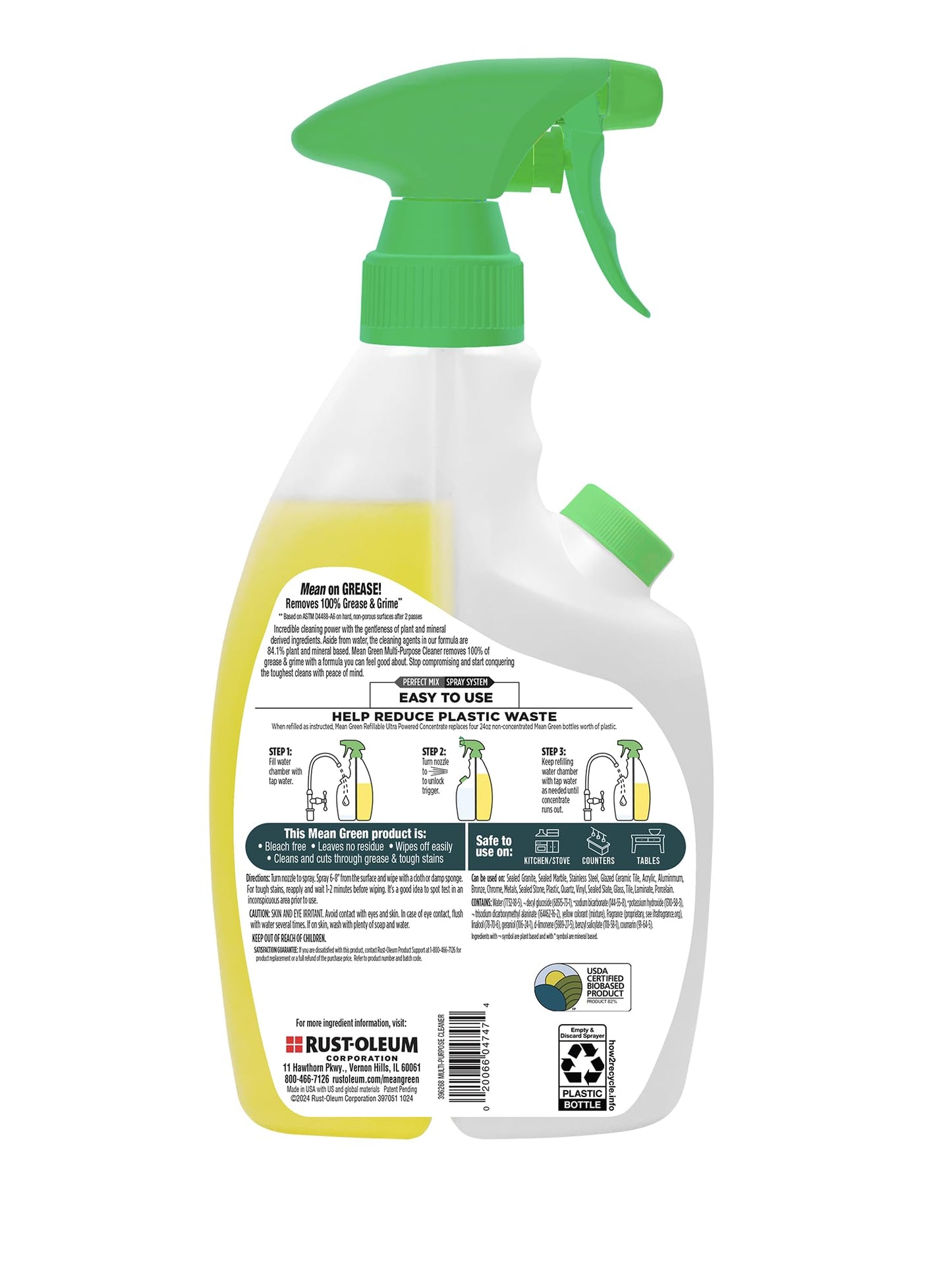 Mean Green Refillable Ultra Powered Multi-Purpose Cleaner Concentrate, Citrus & Green Tea, 14.3 fl oz - Plant & Mineral Based, Cuts Through Grease