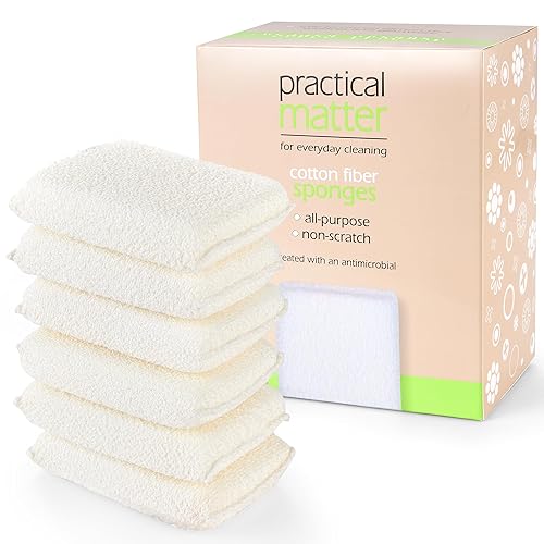 Practical Matter Kitchen Sponge, Organic Cotton Fiber All-Purpose Dish Sponges for Washing Dishes and Cleaning All Surfaces, Durable Non Scratch