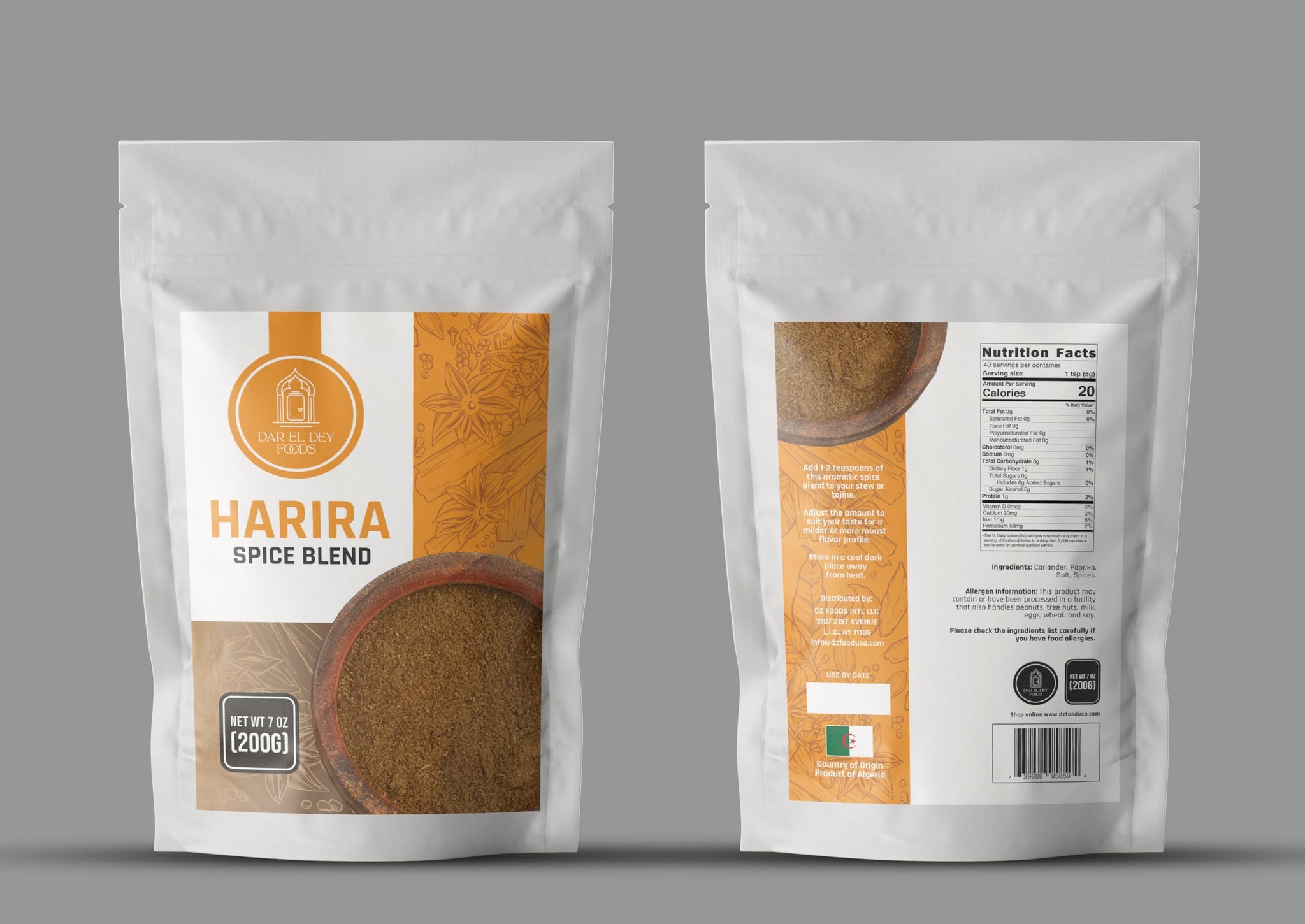 Harira Soup Spice Blend - XL Family Size 7oz (200g) - Perfect for Soups, Lentil Soup, Stews - Non-GMO - Reseable Bag - Product of Algeria