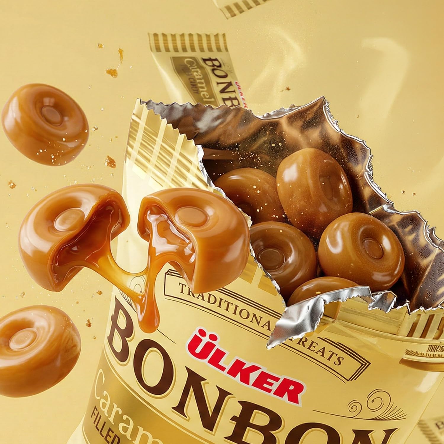 Ceres Gourmet Bonbon Cream Filled Caramel Hard Candy, Individually Wrapped Caramel Candy, Classic Turkish Caramel Treat, 150g Bags (Pack of 6), Bulk