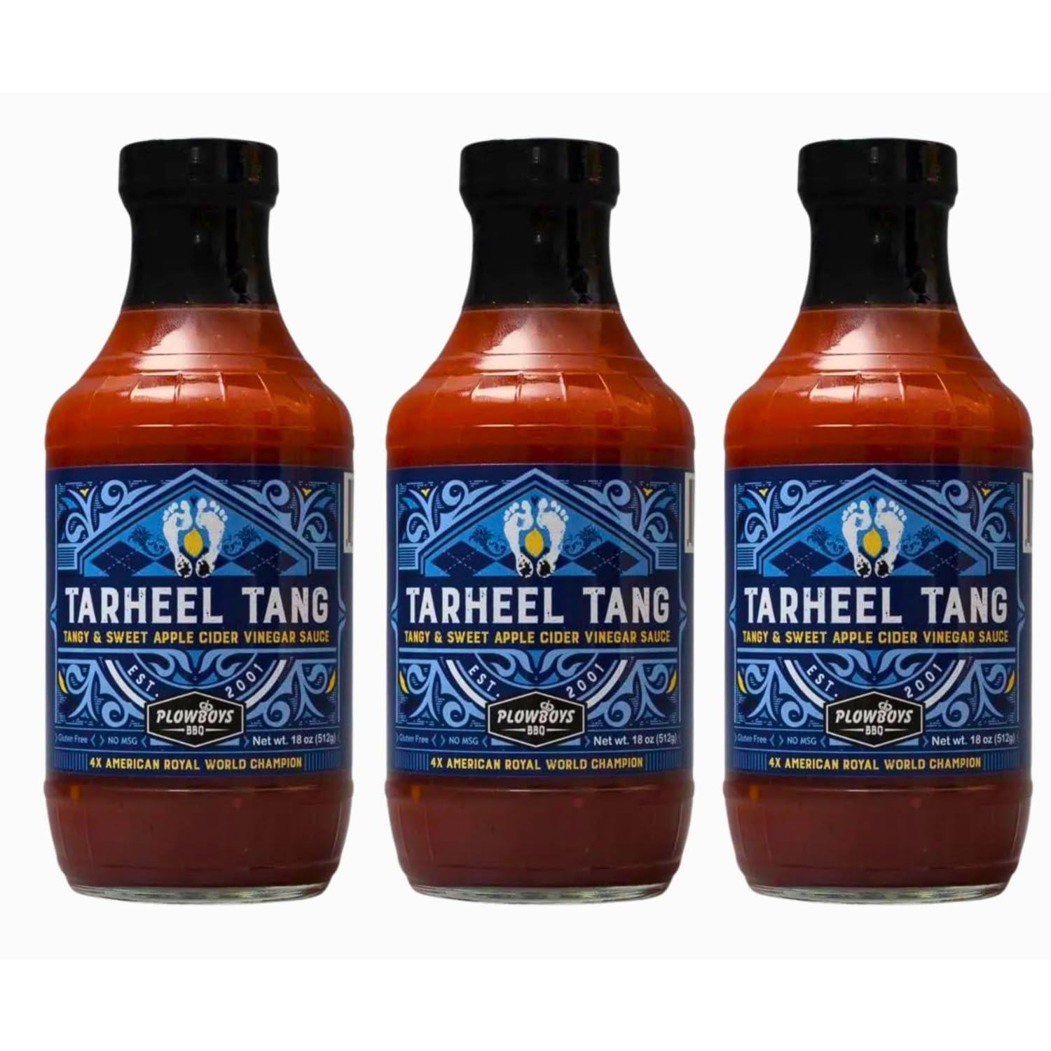Plowboys Tarheel Tang BBQ Sauce - Carolina Style Sweet & Tangy Barbecue Sauce with Smoky Finish - Perfect for Pulled Pork, Chicken & Ribs (Pack of 3