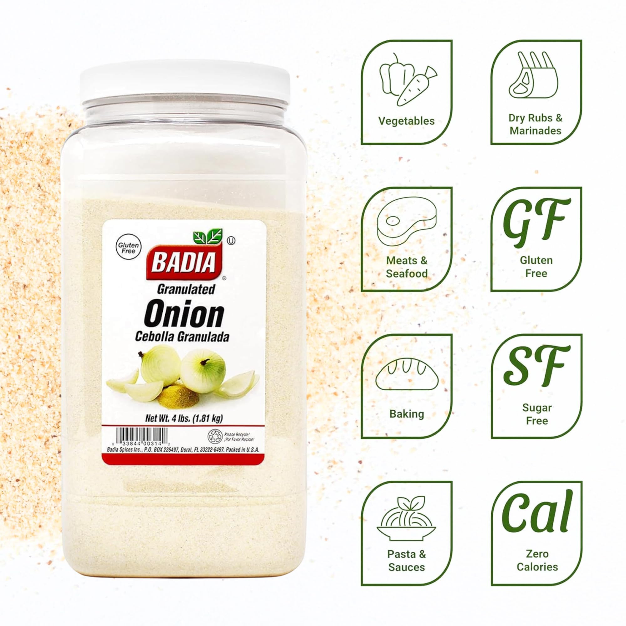 Badia Granulated Onion, 4 Pound - Cebolla Granulada, for Cooking, Grilling & Marinades, Perfect Flavor Enhancer