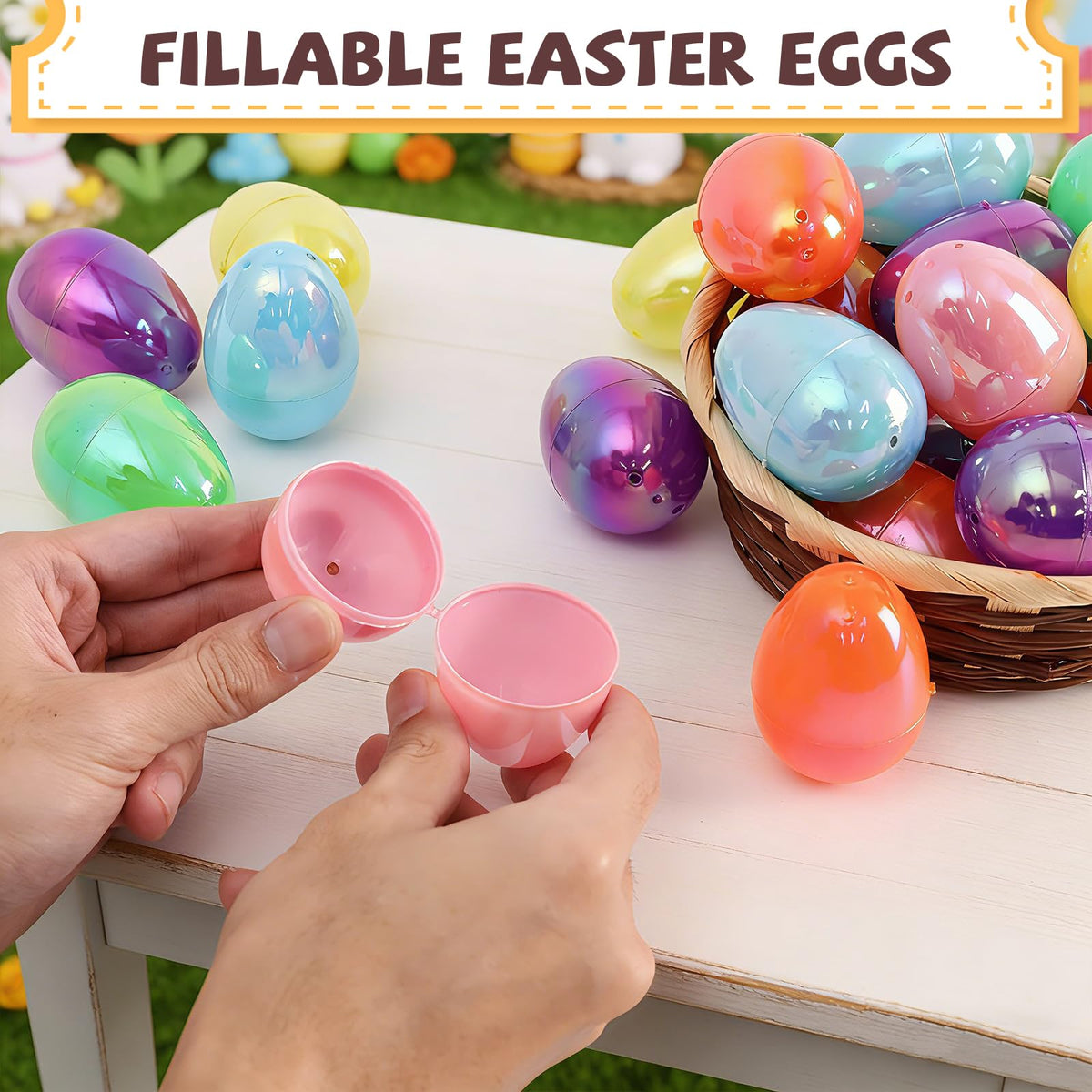 MGparty 36 Pcs 2.3" Fillable Easter Eggs Bulk, Iridescent Plastic Easter Eggs Empty for Easter Egg Hunt, Basket Stuffers, Party Favors, Classroom