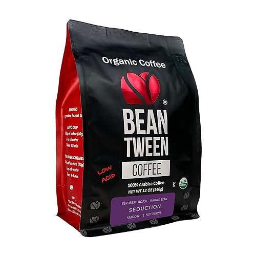 Beantween Coffee: Premium Organic ESPRESSO ROAST Whole Bean (12oz) of 100% Arabica Coffee - Low Acid, MOLD-FREE, Certified Organic, Kosher, Single
