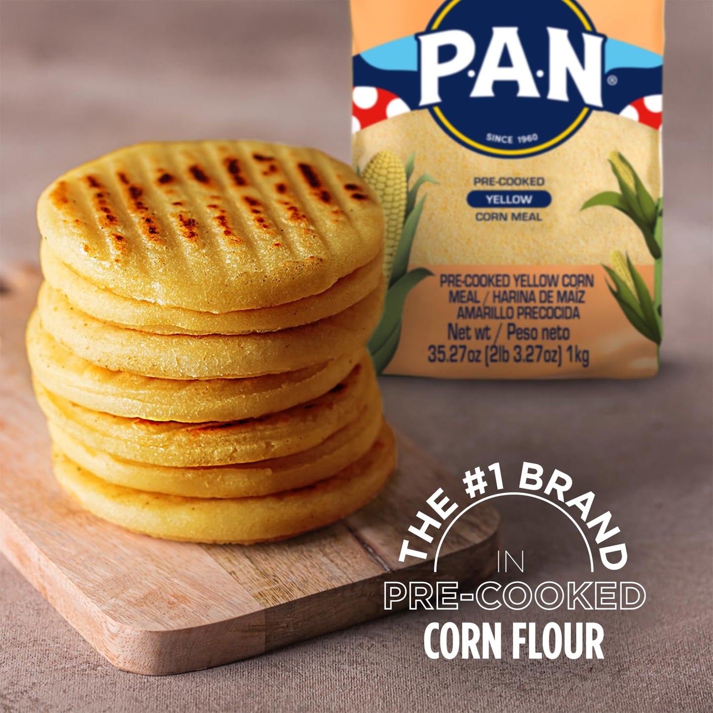 P.A.N. Yellow Corn Meal - Pre-cooked Gluten Free and Kosher Flour for Arepas (2.2 lb/Pack of 1)
