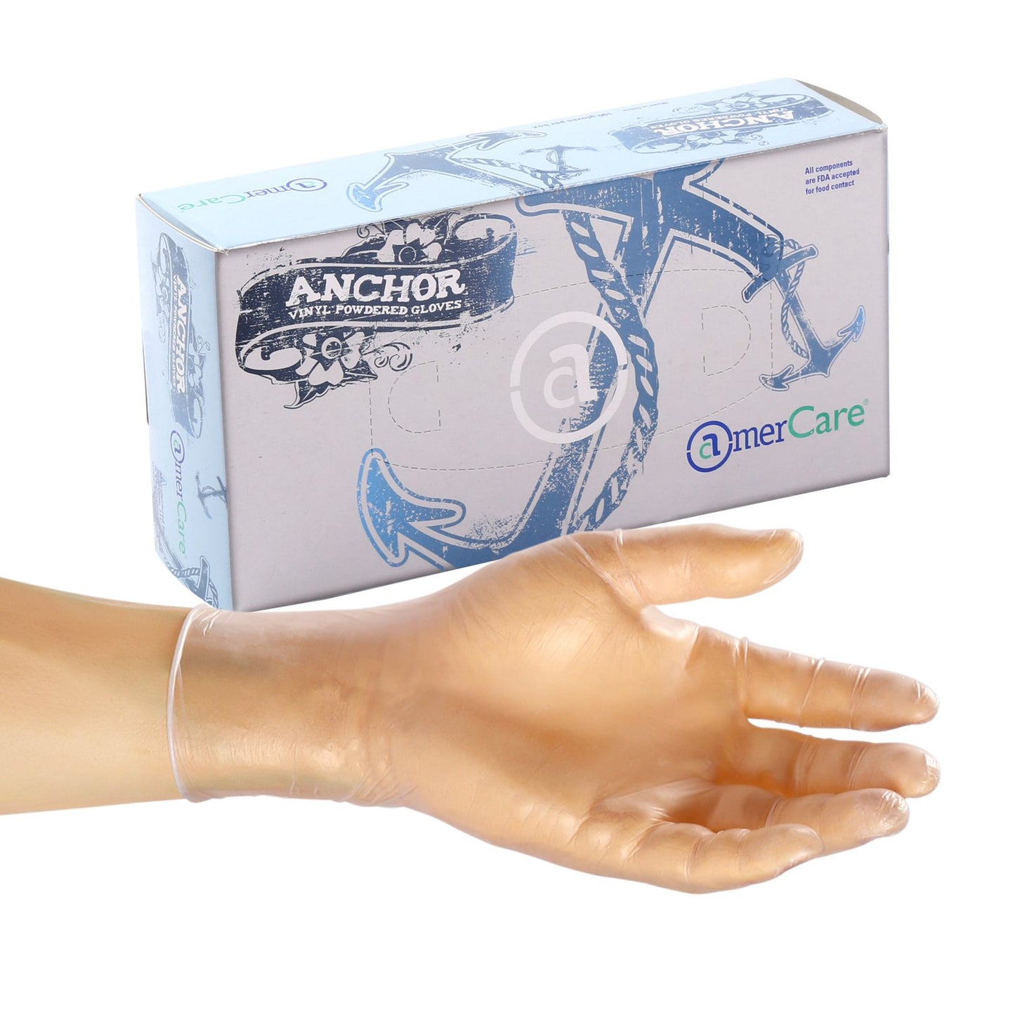 AmerCare 12994-C Anchor Lightly Powdered Vinyl Gloves, Extra Large (Pack of 1000)