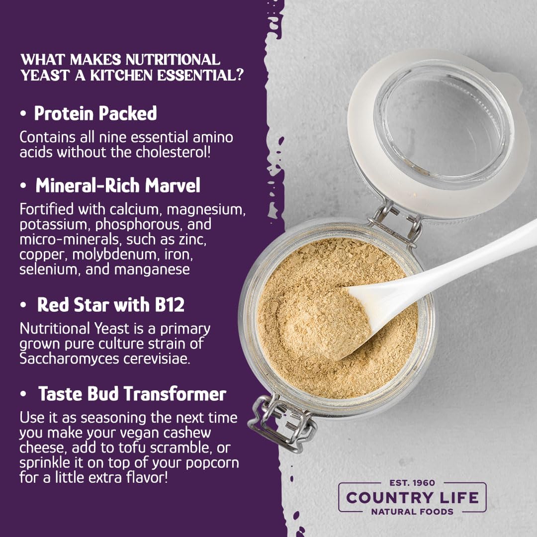 Country Life Nutritional Yeast Flakes with B-12, Fortified, Vegan, High Protein, Bulk Bag, 3lb