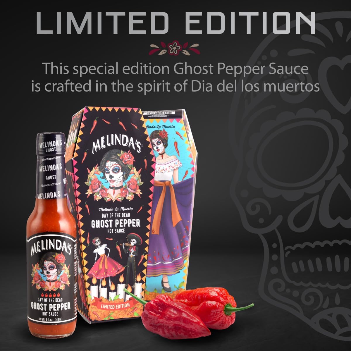 Melinda’s “La Muerta” Limited Edition Day of the Dead Ghost Pepper Sauce - Made with Fresh Ingredients, Ghost Peppers (Bhut Jolokia), Habanero Pepper