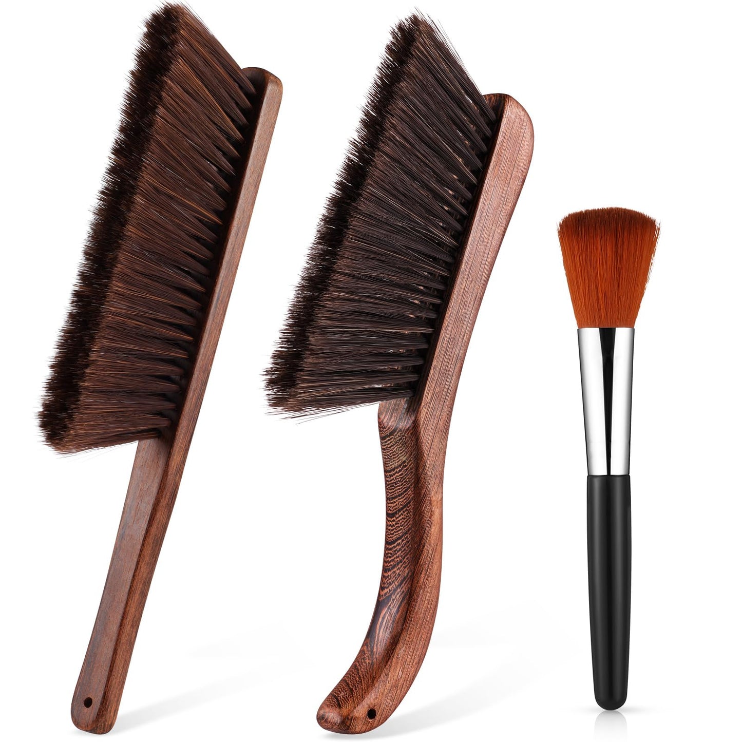 3 Pcs Wooden Hand Broom Set Counter Duster Dusting Bench Brushes Long Soft Bristles Handle Detail Brushes for Fireplace Car Home Bed Sofa Clothes