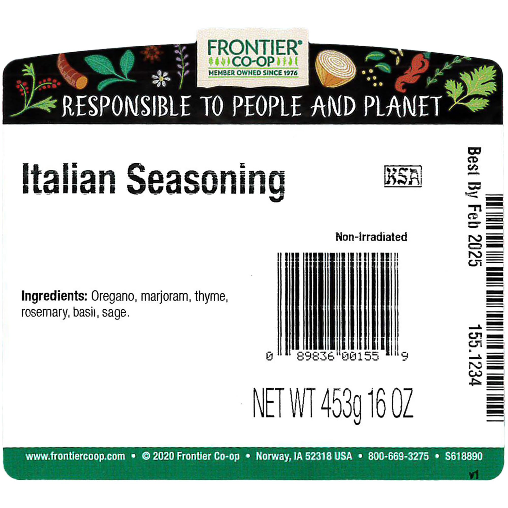 Frontier Co-op Italian Seasoning 1lb - Bulk Dried Oregano, Thyme, Rosemary, Basil, Sage and Marjoram - Wholesale Spices and Seasonings