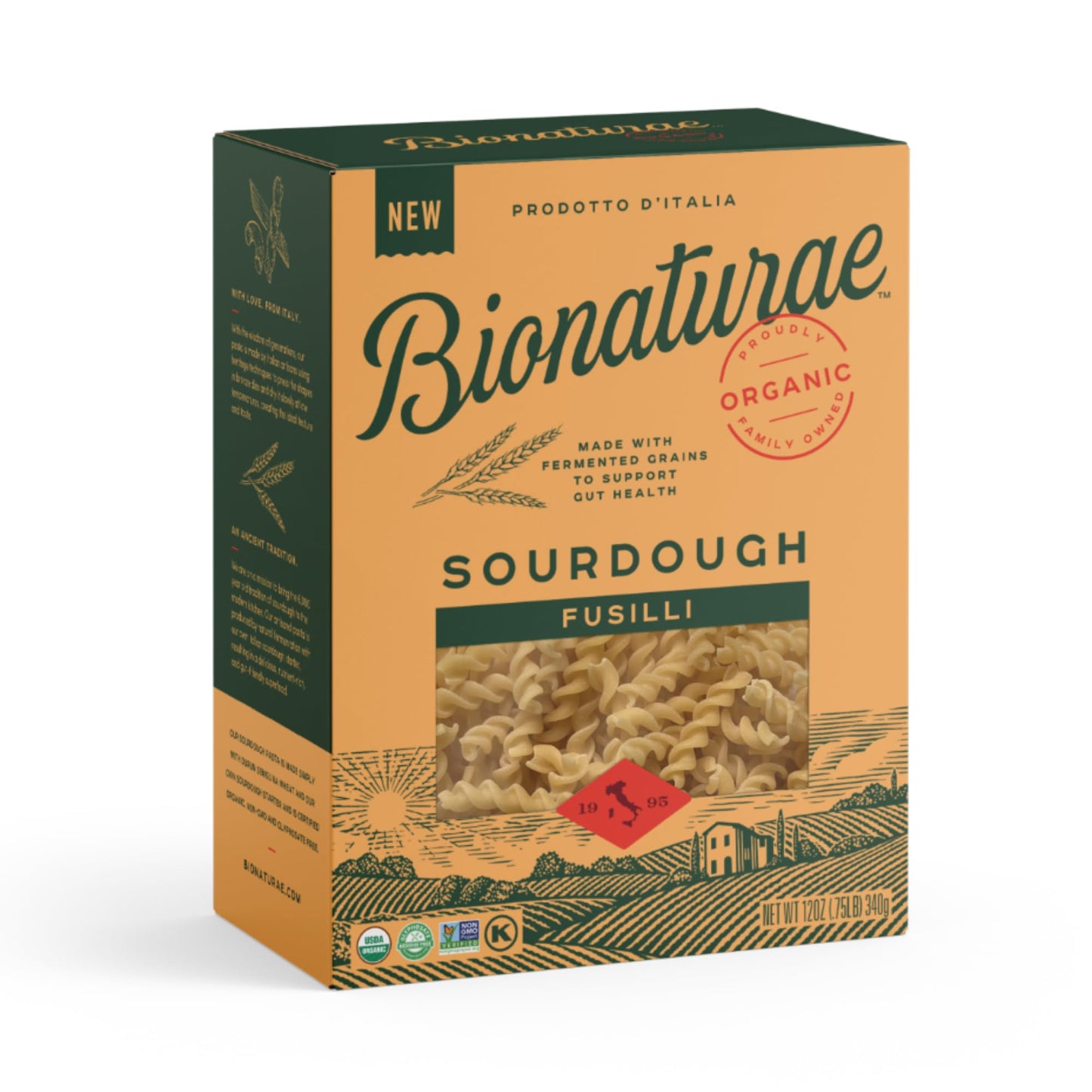 Bionaturae Sourdough Organic Fusilli Pasta - Italian Pasta Noodles, Spiral Pasta, Spiral Noodles, Fusilli Pasta Noodles, Corkscrew Pasta - 12 Ounce