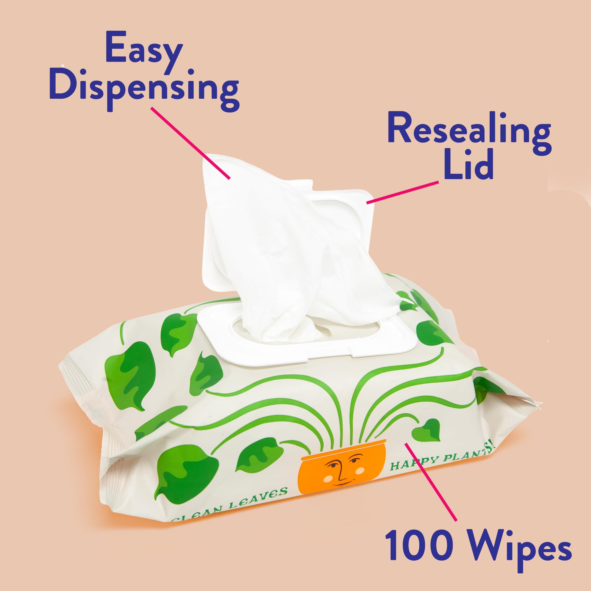 Naturalings Plant Wipes for Indoor Plants - 100 Count Plant Leaf Cleaner Wipes with Natural Peppermint, Remove Dust & Restore Natural Leaf Shine