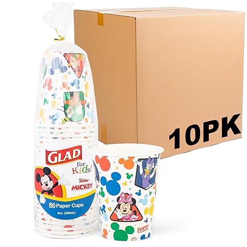Glad for Kids Disney Mickey and Friends Disposable Paper Cups, Mickey Mouse - Heavy Duty Soak-Proof Kid-Friendly Drinking Cups, Great for Everyday