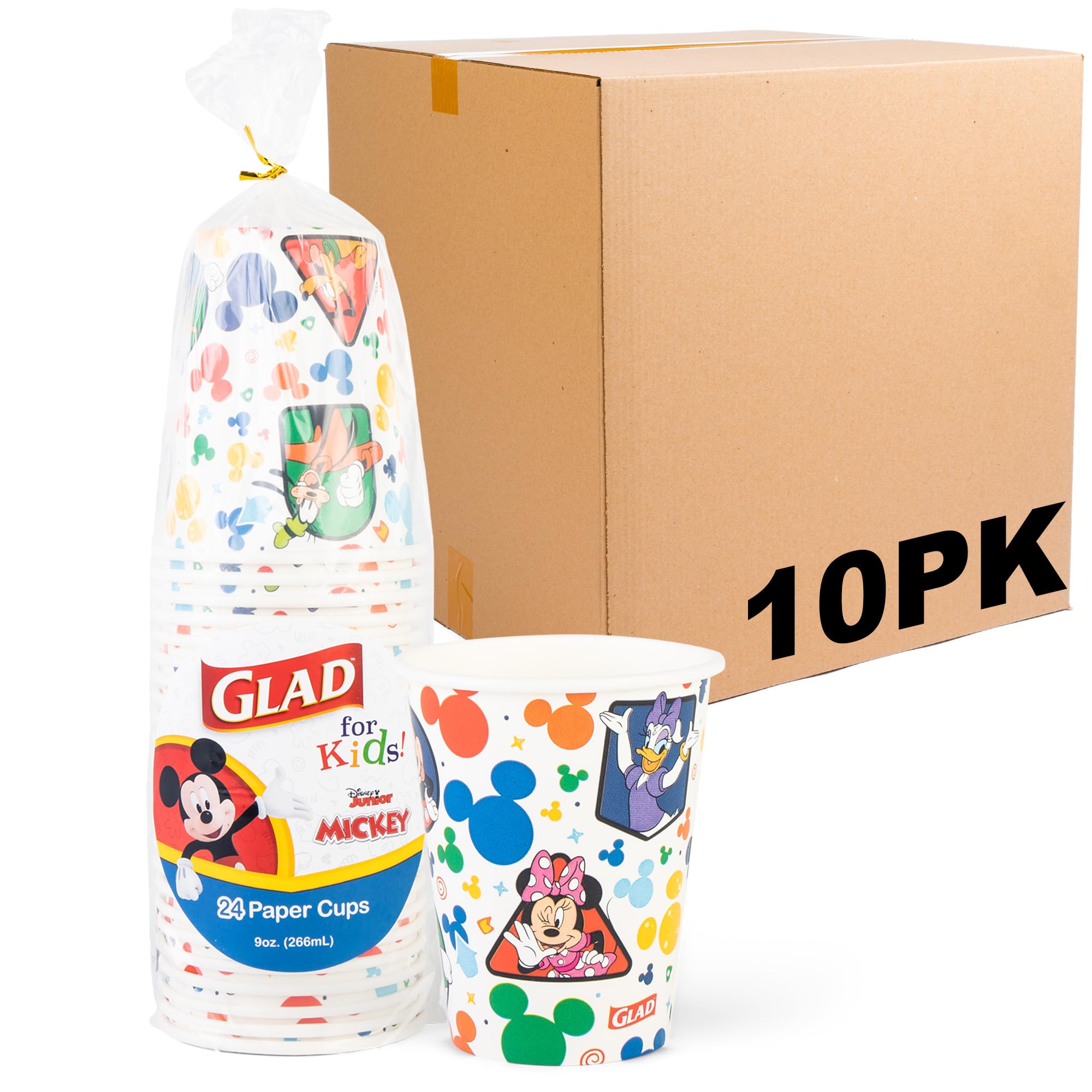 Glad for Kids Disney Mickey and Friends Disposable Paper Cups, Mickey Mouse - Heavy Duty Soak-Proof Kid-Friendly Drinking Cups, Great for Everyday