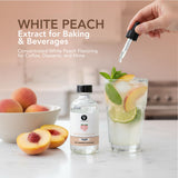 Dolce Flav Natural White Peach Extract 2 oz - Kosher, Sugar-Free, Concentrated Sweet White Peach Flavoring for Beverages, Desserts & Baking, Includes