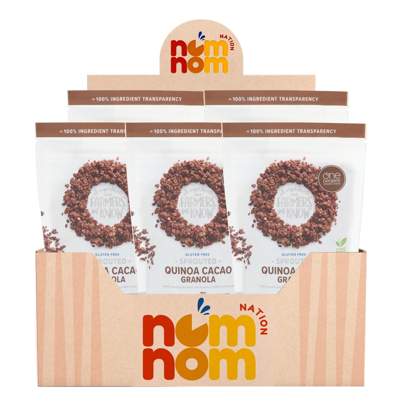 One Degree Granola Quinoa Cacao Org - 11 oz Organic Cereal - Pack of 5 - Protein Granola and Protein Cereal - Healthy Cereals Breakfast and Oat